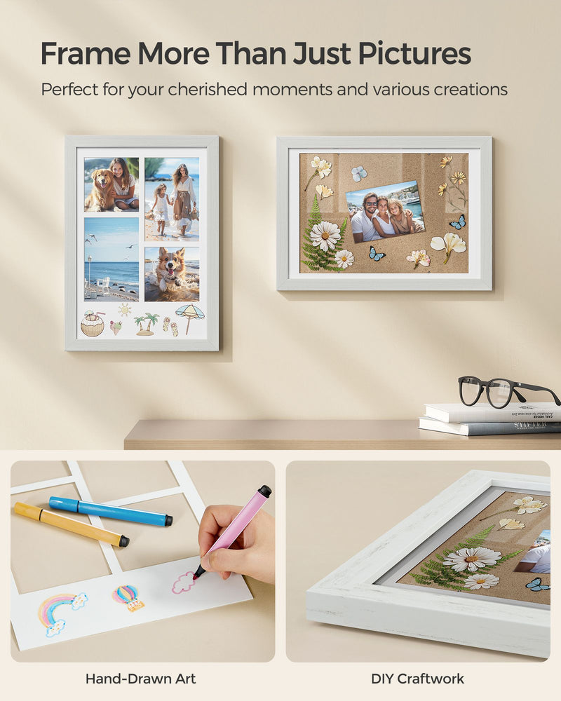 Rustic White Photo Frames Set of 2 for Tabletop or Wall Display by Songmics
