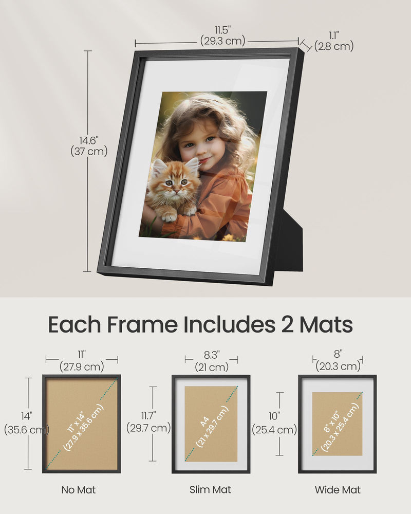 Set of 3 Ash Black Photo Frames for Wall or Table Display Modern Design by Songmics