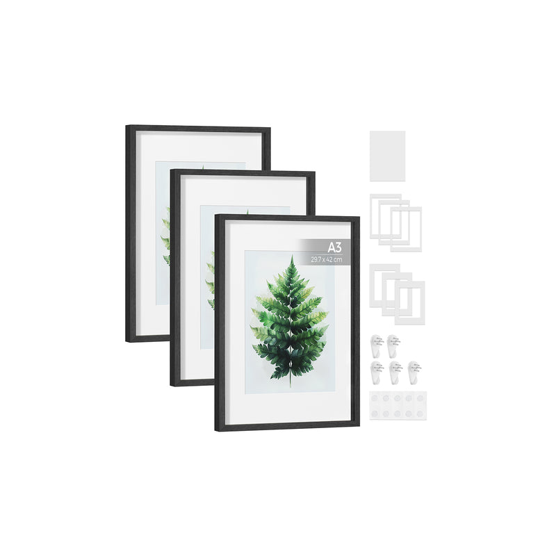 Set of 3 Black Photo Frames with Mounts for Wall or Tabletop Display by Songmics