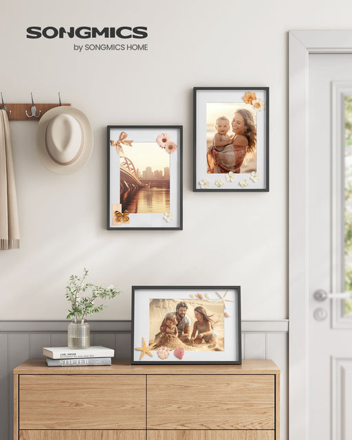 Set of 3 Black Photo Frames with Mounts for Wall or Tabletop Display by Songmics