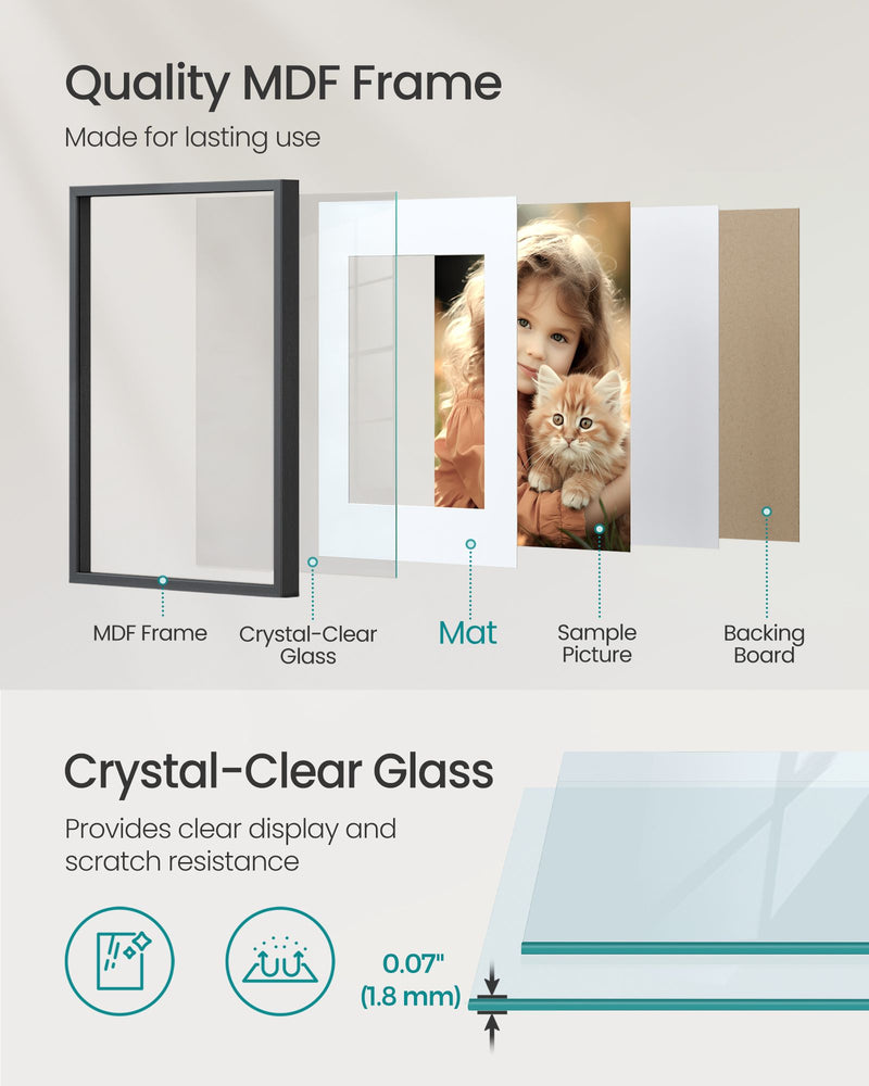 Set of 3 Black Photo Frames with Mounts for Wall or Tabletop Display by Songmics