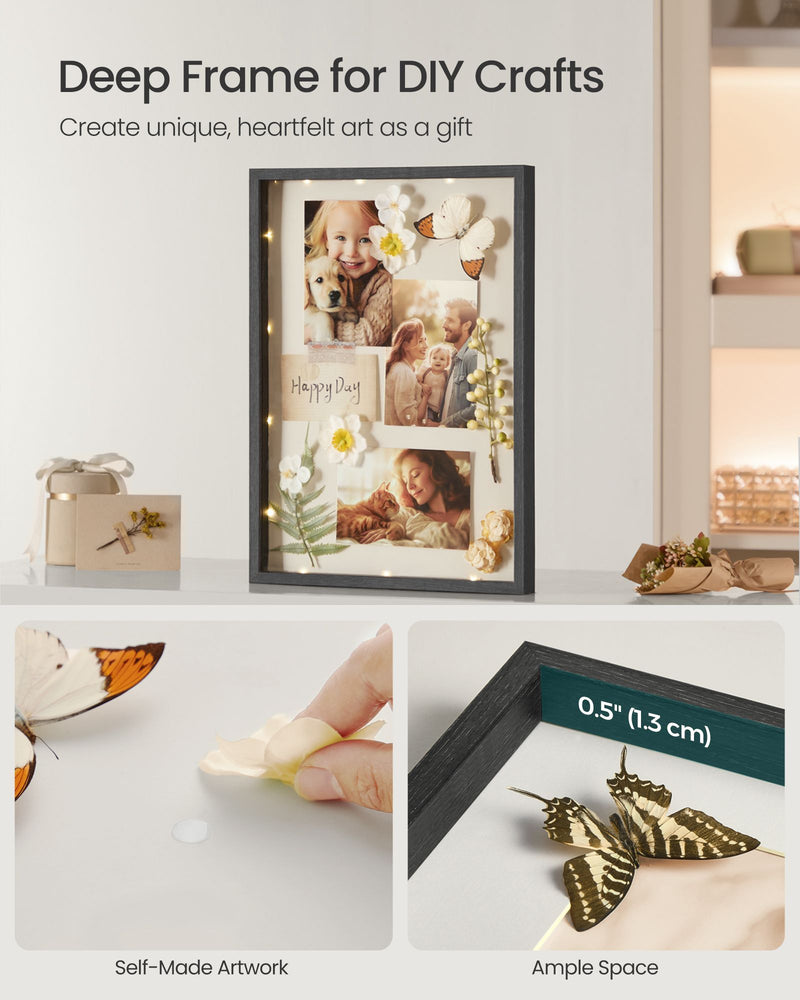 Set of 3 Black Photo Frames with Mounts for Wall or Tabletop Display by Songmics