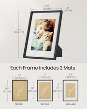 Set of 3 Black Photo Frames with Mounts for Wall or Tabletop Display by Songmics