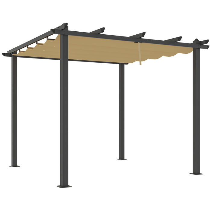 Khaki 3 x 3m Aluminium Pergola with Retractable Roof for Garden and Patio by Outsunny