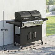 Dual Fuel BBQ Grill with 2900cm² Cooking Area, Side Burner and Storage Cabinet, Black Outsunny