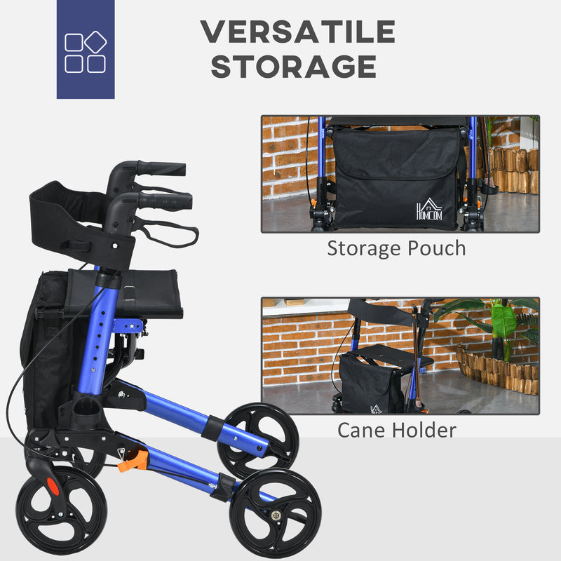 HOMCOM Portable Rollator Walker with 6 Adjustable Height and Dual Brakes for travel and Dailt Use, Blue