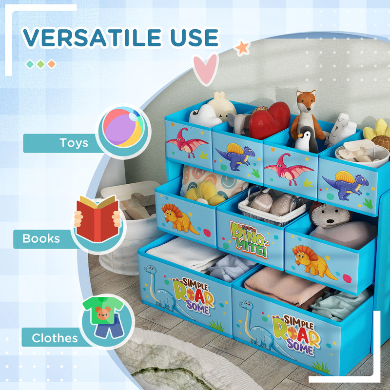 Blue 3 Tier Kids Storage Unit with 9 Fabric Boxes for Toys and Books by AIYAPLAY