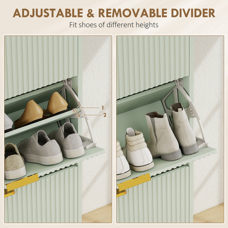 Slim Shoe Cabinet for Hallway Organisation with Flip Drawers and Adjustable Shelves Light Green