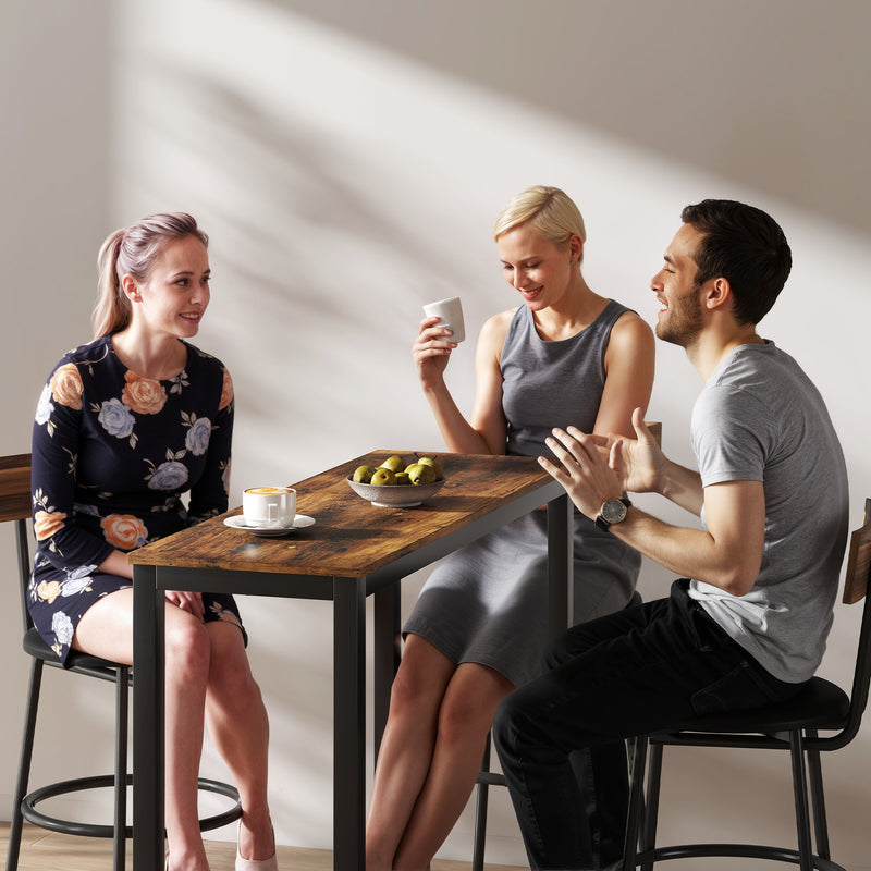 Wood Effect Rectangular Bar Table for Small Kitchens or Breakfast Dining Rustic Brown