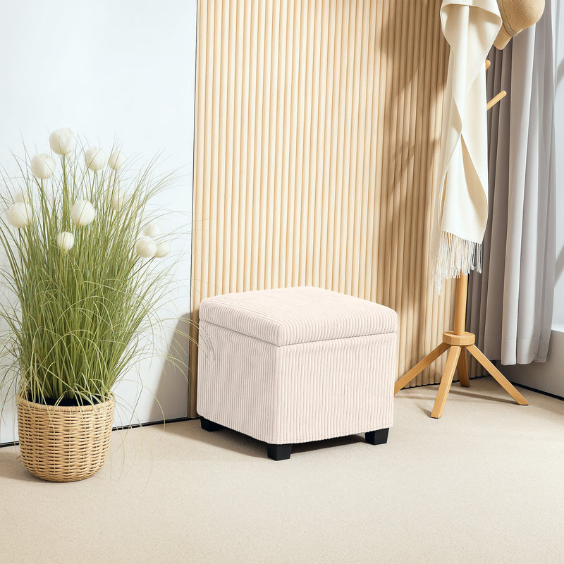 Beige Corduroy Square Storage Ottoman Stool with Removable Lid and Legs 40cm by HOMCOM