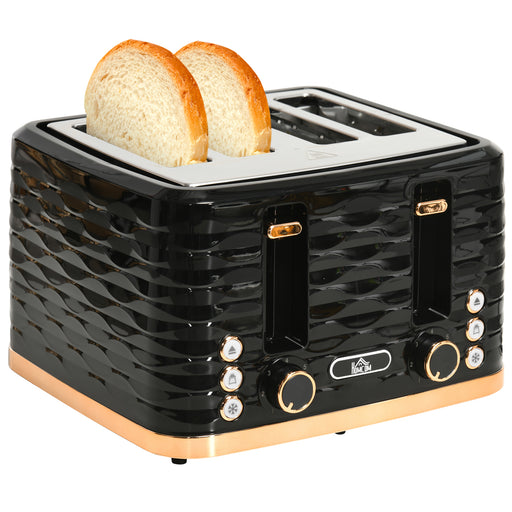 Black Four Slice Rippled Toaster with Adjustable Browning Control by HOMCOM