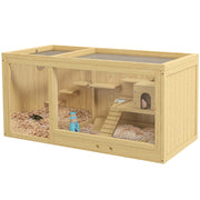 Wooden Hamster Cage with Water Bottle Platforms Openable Roof Sliding Tray and Seesaws by PawHut