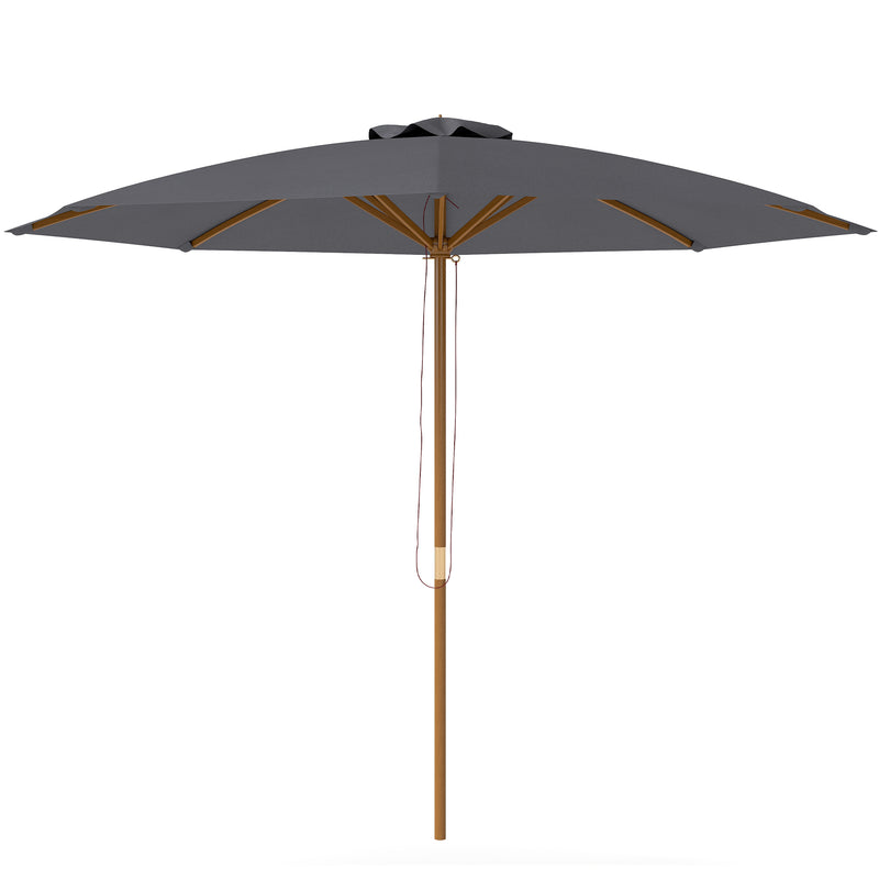 Dark Grey 3m Wooden Garden Parasol Adjustable Sun Shade for Patio or Decking by Outsunny