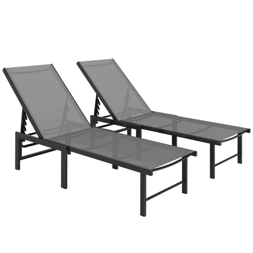 Set of 2 Reclining Sun Loungers with Adjustable Backrest in Grey by Outsunny