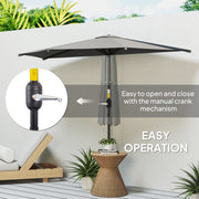 Dark Grey 3m Half Parasol Semi Round Umbrella With Metal Frame and Crank Handle by Outsunny
