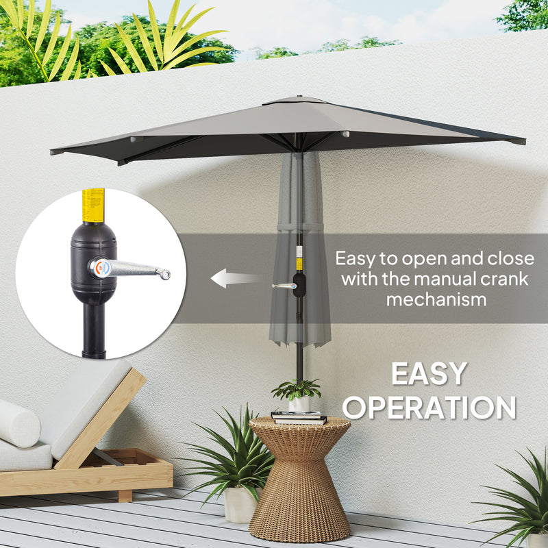 Dark Grey 3m Half Parasol Semi Round Umbrella With Metal Frame and Crank Handle by Outsunny