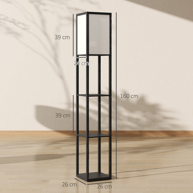 Modern Floor Lamp with 3 Storage Shelves for Living Room or Bedroom Lighting Black AOSOM