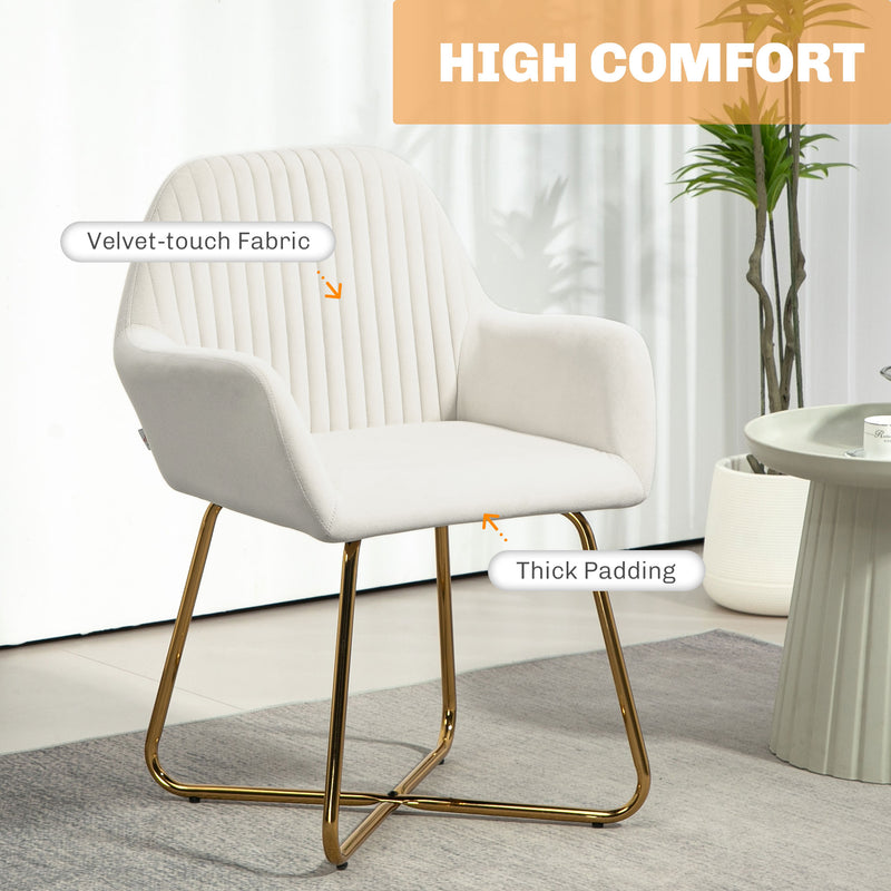 Set of 2 Cream White Upholstered Accent Chairs with Gold Legs for Living Room by HOMCOM