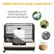 Small Animal Hutch with Waste Tray for Guinea Pigs and Rabbits Steel Wire Cage Black AOSOM