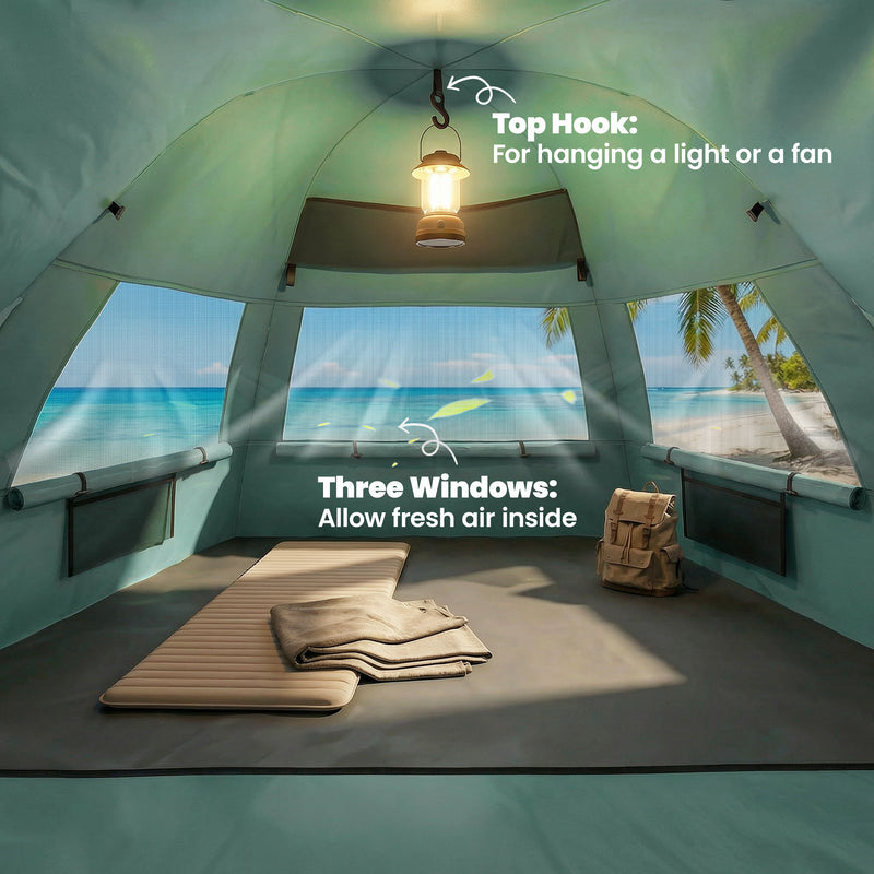 Pop Up Beach Tent for Quick Sun and Wind Protection with Mesh Windows Green Outsunny