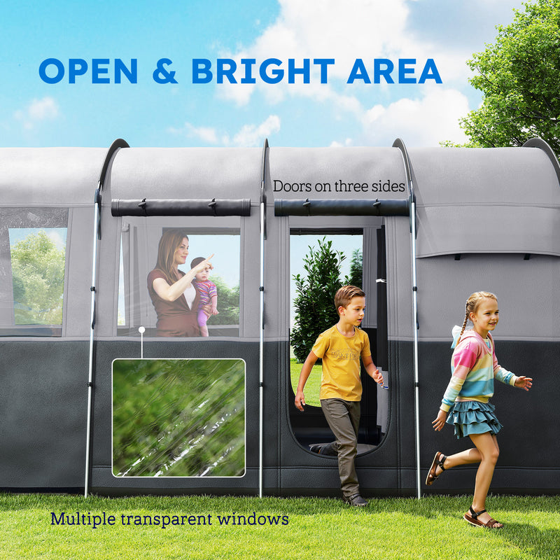 8 Person Family Camping Tent with Removable Rooms and Weather Resistant Shelter Dark Grey