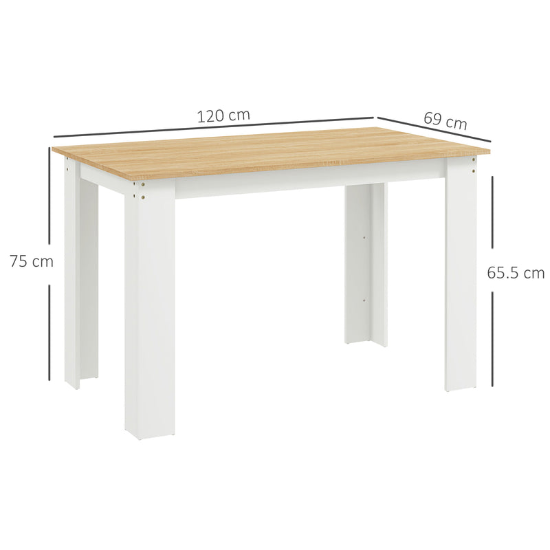 Dining Table for Small Spaces Seats 6 Easy Clean Wood Effect Oak White AOSOM