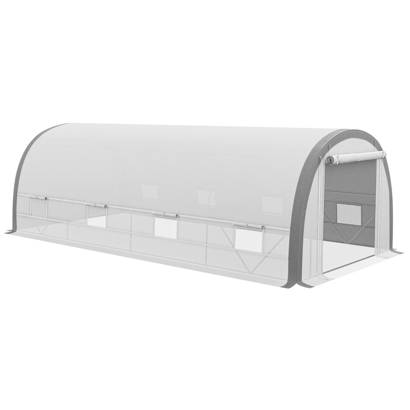 Large Polytunnel Greenhouse With Mesh Door Ventilation and Plant Labels, White
