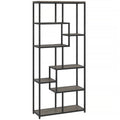 Tall 7 Tier Shelving Unit for Organised Book and Ornament Storage Grey Black