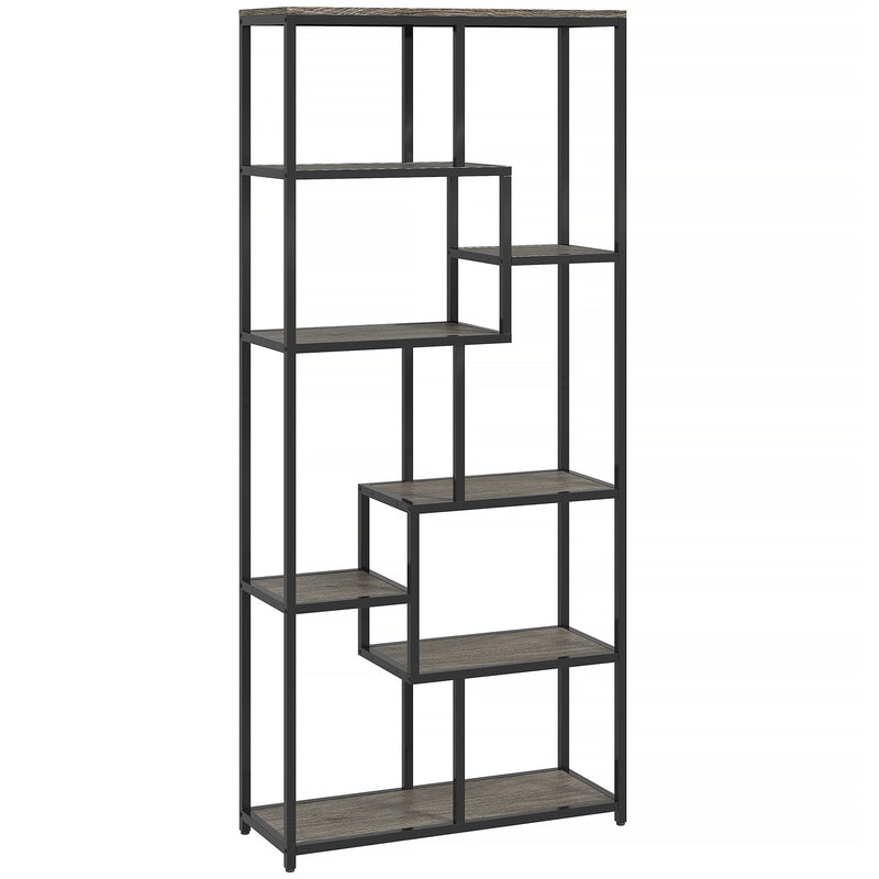 Tall 7 Tier Shelving Unit for Organised Book and Ornament Storage Grey Black