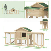 Large Wooden Chicken Coop With Run and Nesting Box for Garden Poultry, Natural Wood Finish