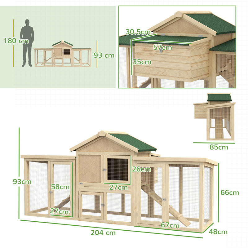 Large Wooden Chicken Coop With Run and Nesting Box for Garden Poultry, Natural Wood Finish