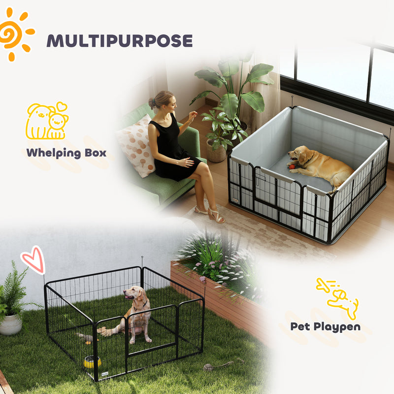 Steel Dog Whelping Box with Washable Pad and Windproof Cloth for Small Medium Dogs Grey