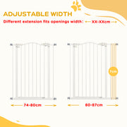 Adjustable Dog Safety Gate with Foldable Metal Frame for Doorways and Stairs White