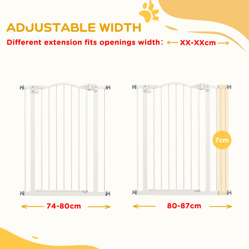 Adjustable Dog Safety Gate with Foldable Metal Frame for Doorways and Stairs White