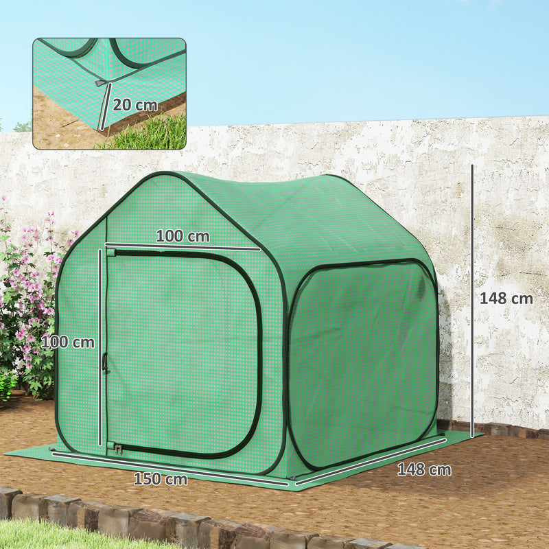Mini Pop Up Greenhouse 150x148cm for Hassle Free Growing by Outsunny