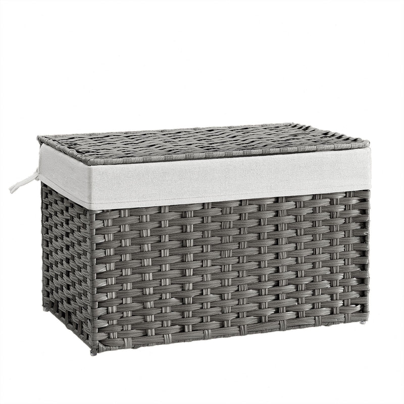 Grey 105L Wicker Laundry Basket with Lid Foldable Design and Removable Liners by Songmics