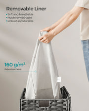 Grey 105L Wicker Laundry Basket with Lid Foldable Design and Removable Liners by Songmics