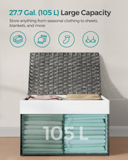 Grey 105L Wicker Laundry Basket with Lid Foldable Design and Removable Liners by Songmics