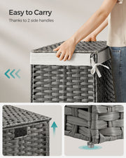 Grey 105L Wicker Laundry Basket with Lid Foldable Design and Removable Liners by Songmics