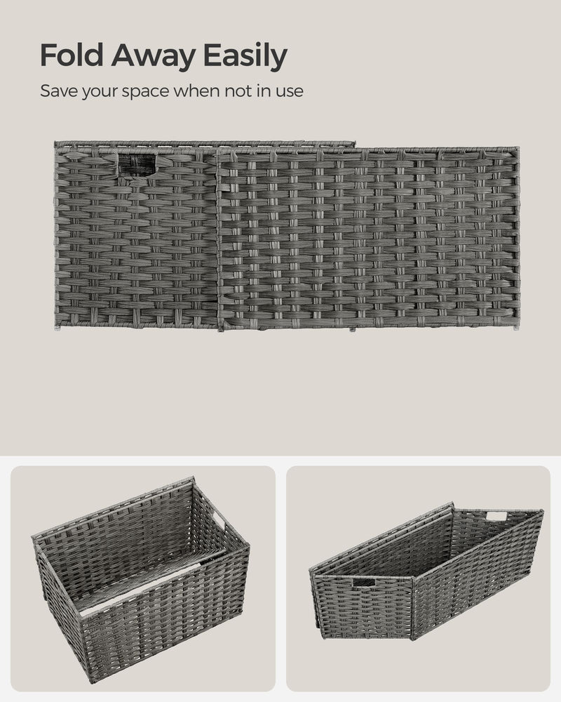 Grey 105L Wicker Laundry Basket with Lid Foldable Design and Removable Liners by Songmics