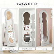 White Wavy Full Length Mirror Velvet Feel Frame by HOMCOM