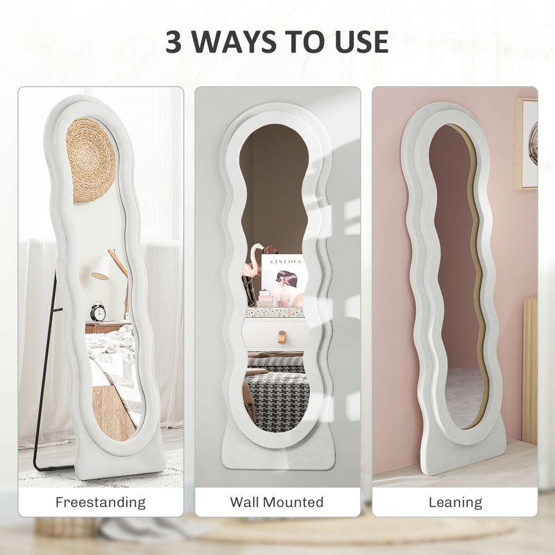 White Wavy Full Length Mirror Velvet Feel Frame by HOMCOM