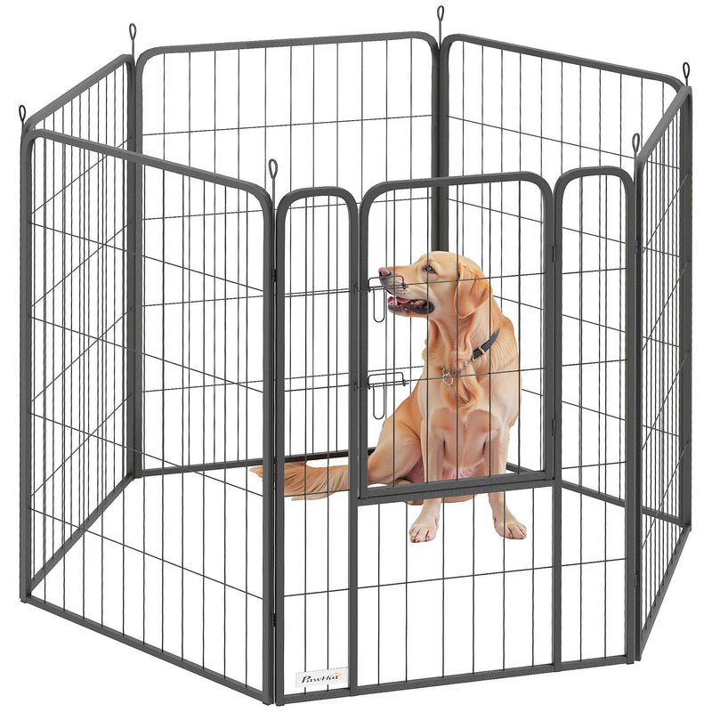 6 Panel Heavy Duty Dog Playpen with Secure Door for Indoor Outdoor Use 100cm High by PawHut