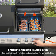 Dual Fuel BBQ Grill with 2900cm² Cooking Area, Side Burner and Storage Cabinet, Black Outsunny