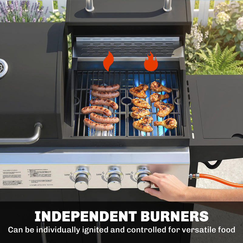 Dual Fuel BBQ Grill with 2900cm² Cooking Area, Side Burner and Storage Cabinet, Black Outsunny