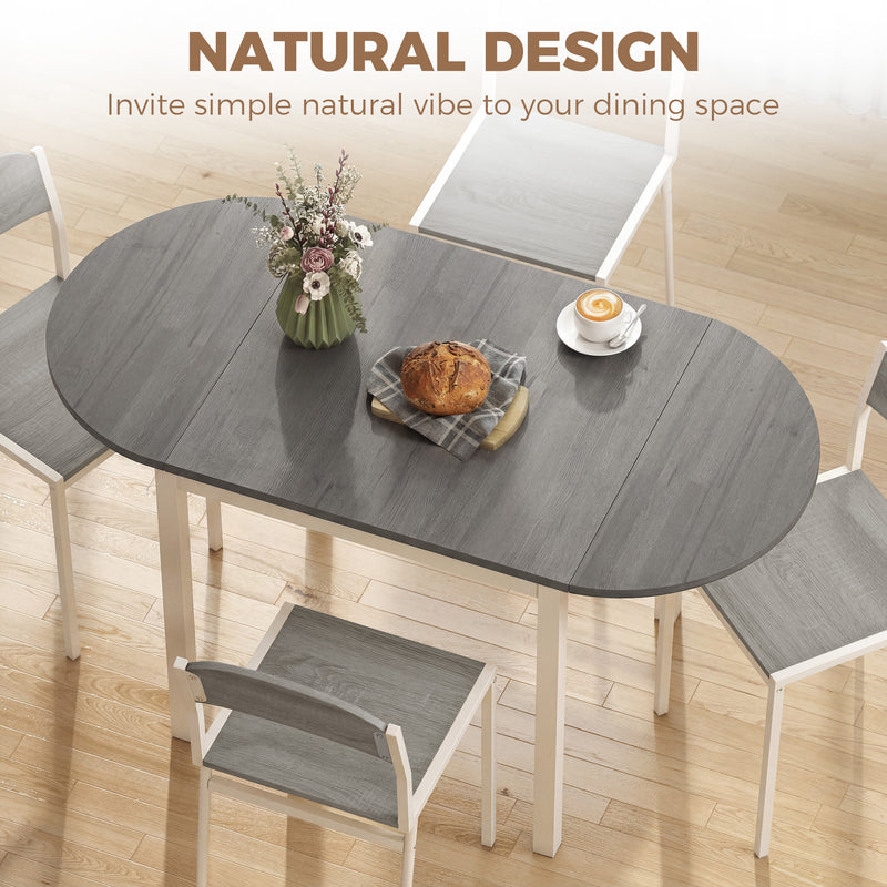 Folding Dining Table for Small Spaces with Drop-Leaf Sides Seats 4 to 6 Grey White Homcom