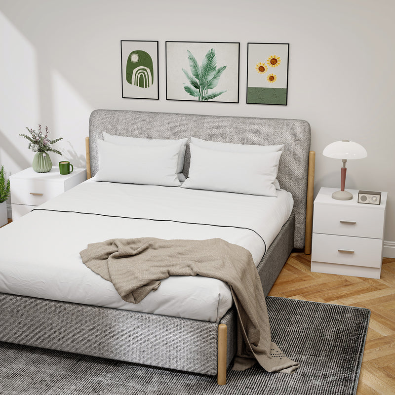 HOMCOM Set of 2 Modern Nightstands, Bedside Tables with 2 Storage Drawers, Accent End Table for Bedroom and Living Room, White AOSOM
