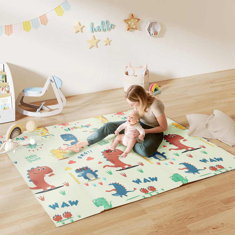 Foldable Waterproof Baby Play Mat for Crawling and Tummy Time Reversible Design Dinosaur AOSOM