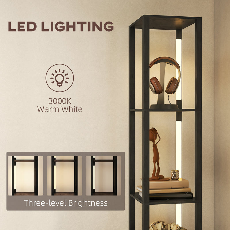 Modern LED Floor Lamp With Shelves and Fabric Drawer For Living Room or Bedroom, Black