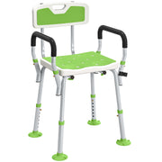 Height Adjustable Shower Chair With Backrest and Armrests For Elderly and Disabled Green